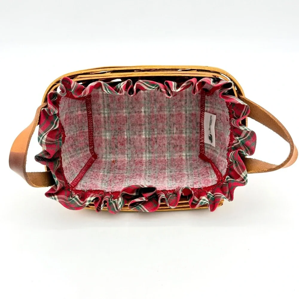 Longaberger 1994 Small Rectangular Basket w/ Leather Handles, Plaid Ruffled Line